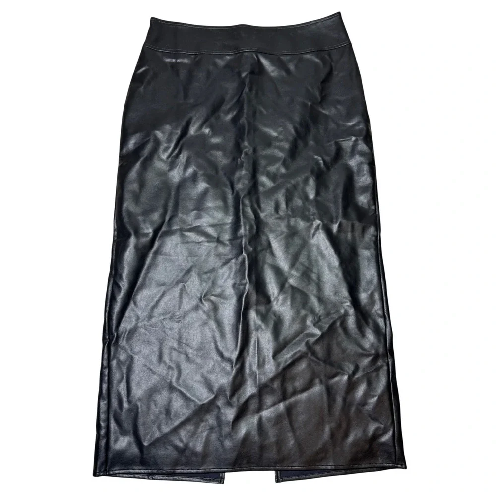Maeve by Anthropologie Faux Leather Pencil Maxi Skirt Black Size L Boho Grunge
